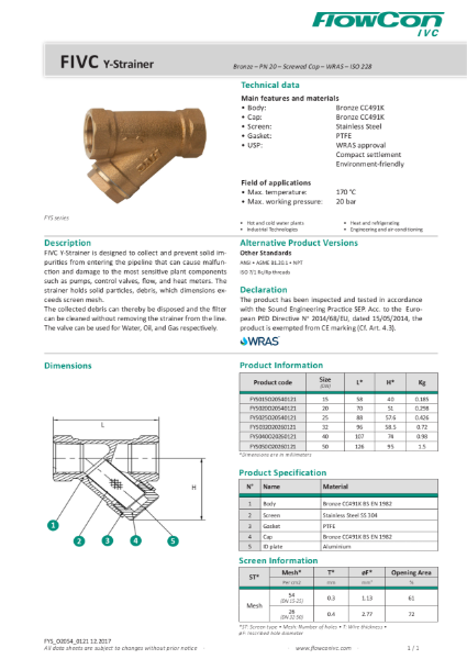 FlowCon IVC WRAS Approved Bronze Series FYS Female Threaded Strainer