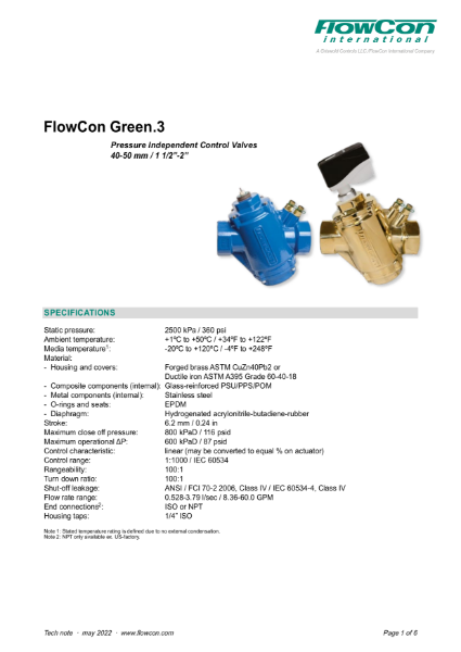 FlowCon High Flow Threaded PICV FLOCONTROL LTD NBS Source