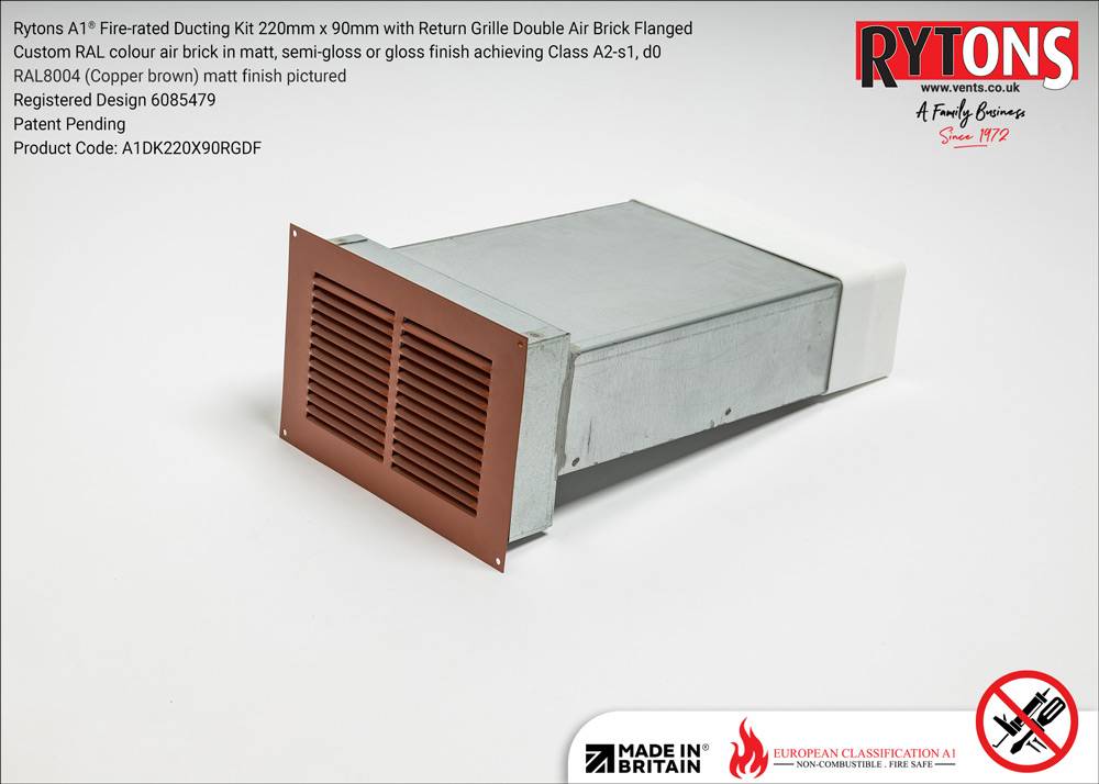 Rytons A1® Firerated Straight Ducting Kit 220 x 90 mm with Double Air Brick Rytons Building