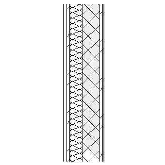 Aluminium cassette panels with metal frame, weather barrier, insulation, concrete block and plasterboard lining on metal furrings