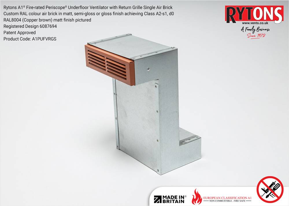 Rytons A1 Fire-rated Periscope® Underfloor Ventilator with Single Air Brick