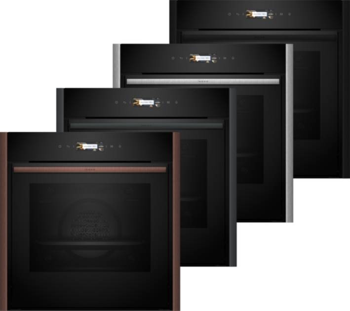 Slide & Hide Single Pyrolytic Ovens with Flex Design. Bronze trim