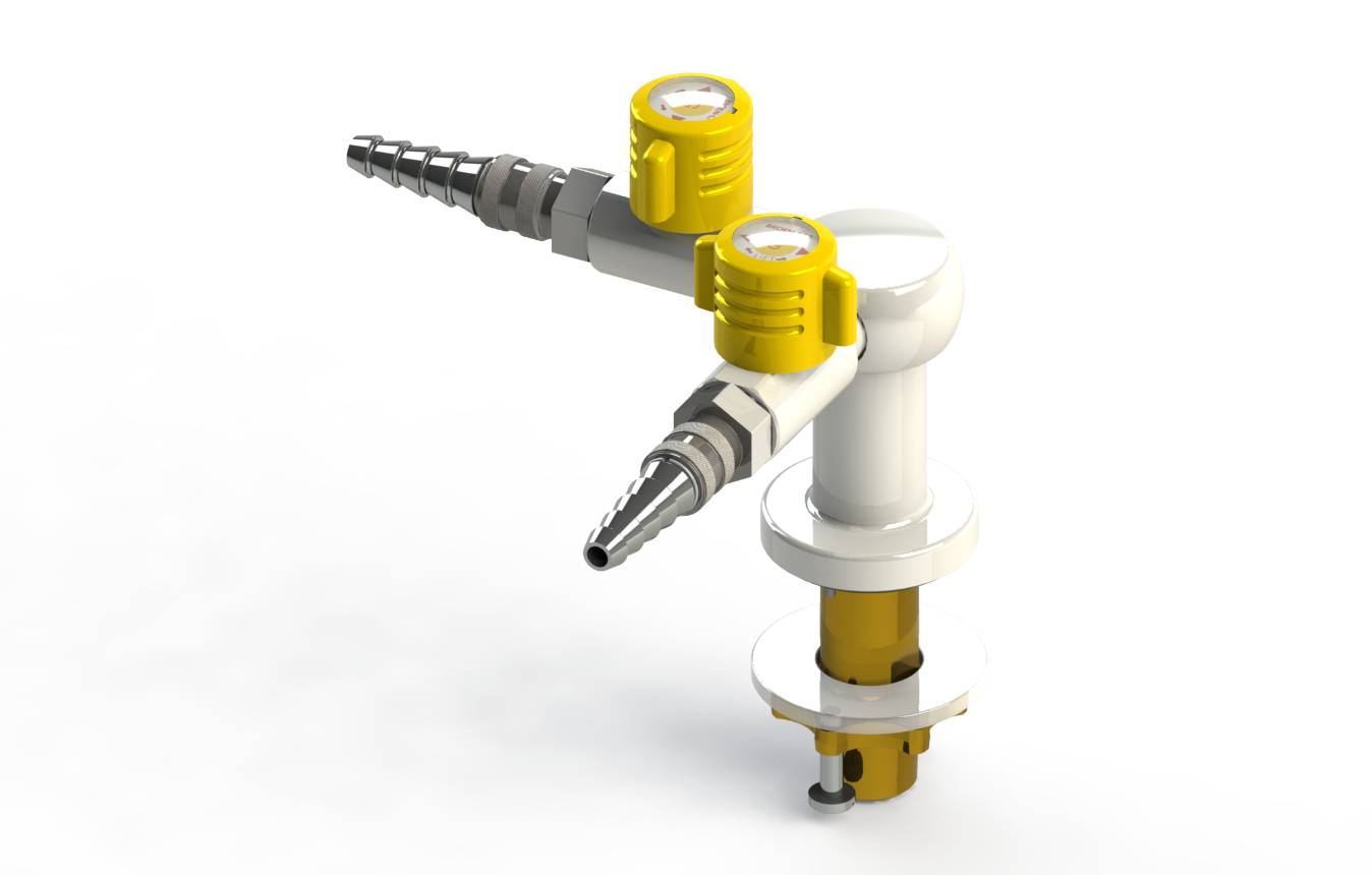 Table mounted laboratory two-way gas tap with quick release couplings