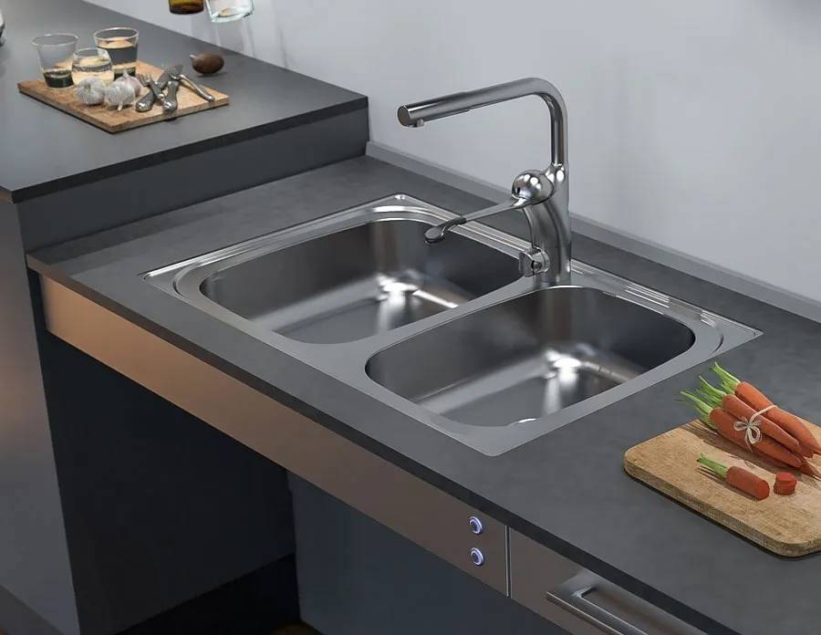 Wheelchair Accessible Inset Twin Bowl Insulated Kitchen Sink Granberg ES30 - 76.6 cm - Stainless Steel