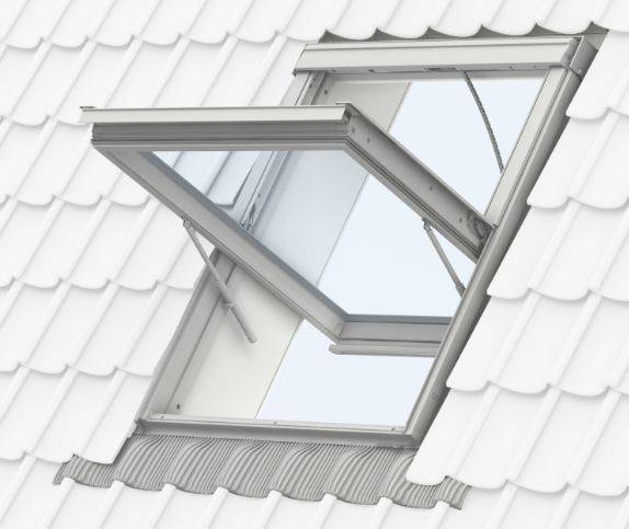 GGU White Polyurethane, Centre Pivot Roof Window, Automatic Smoke Ventilation System, 1.0 m²