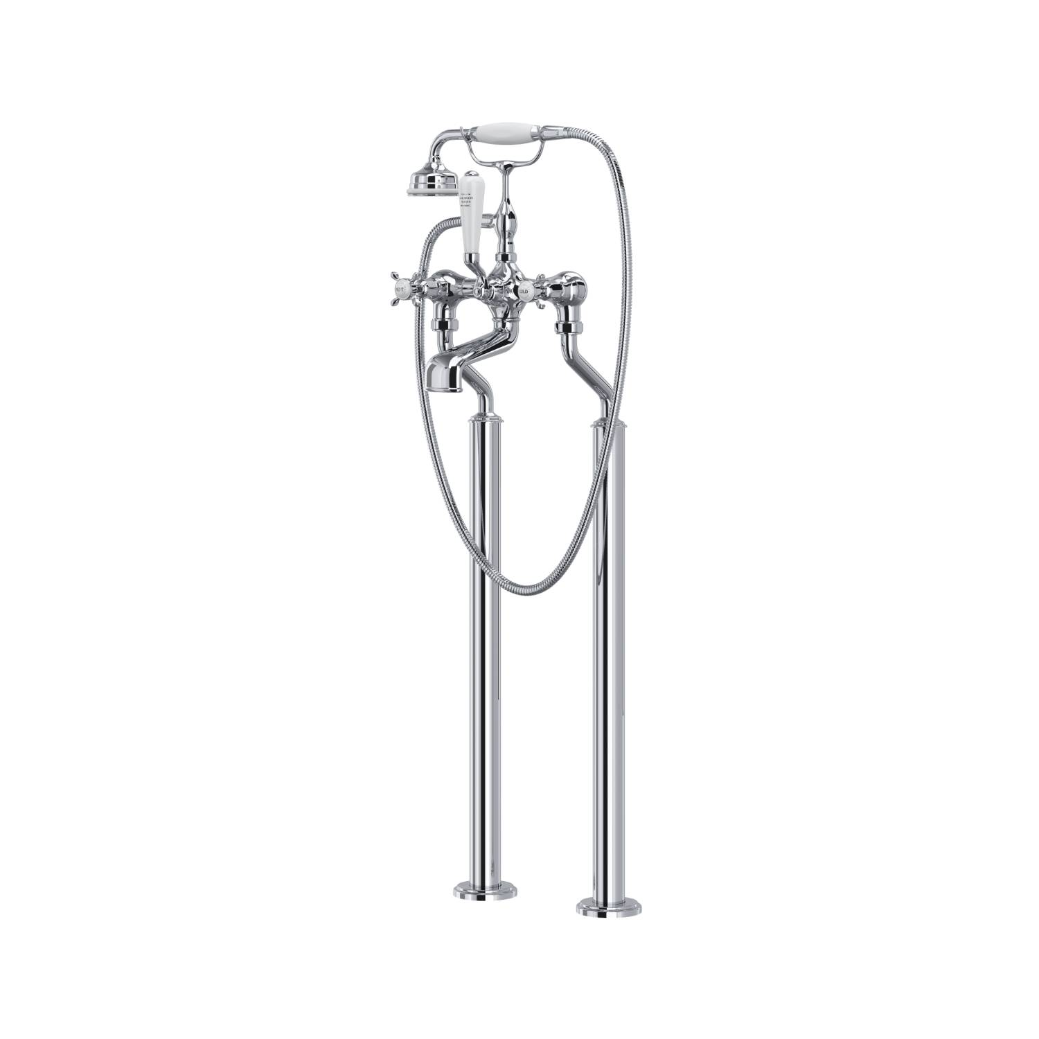 Traditional Floor-Mounted Bath Shower Mixer With Handshower & Hose With Lever Or Crosstop Handles  - Bath Shower Mixer