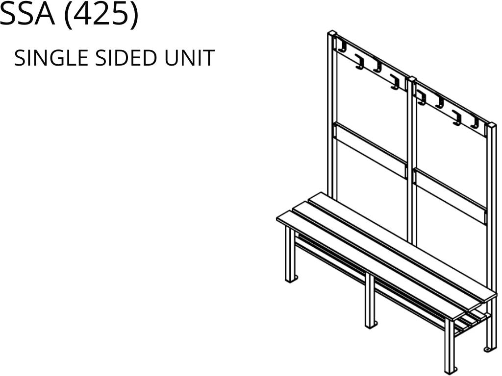 Single Island Bench Unit With Peg Rail (SSA Series)