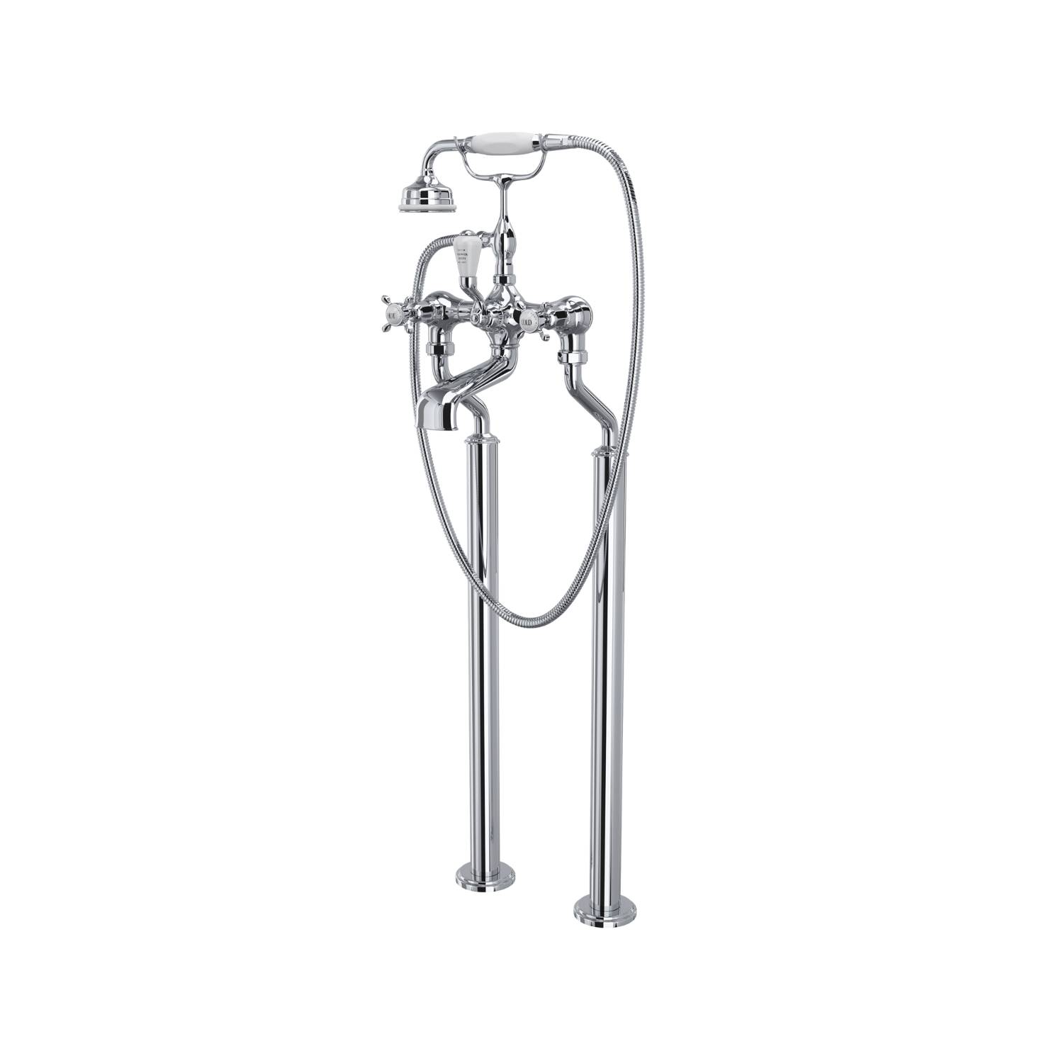 Traditional Floor-Mounted Bath Shower Mixer With Handshower & Hose With Lever Or Crosstop Handles  - Bath Shower Mixer