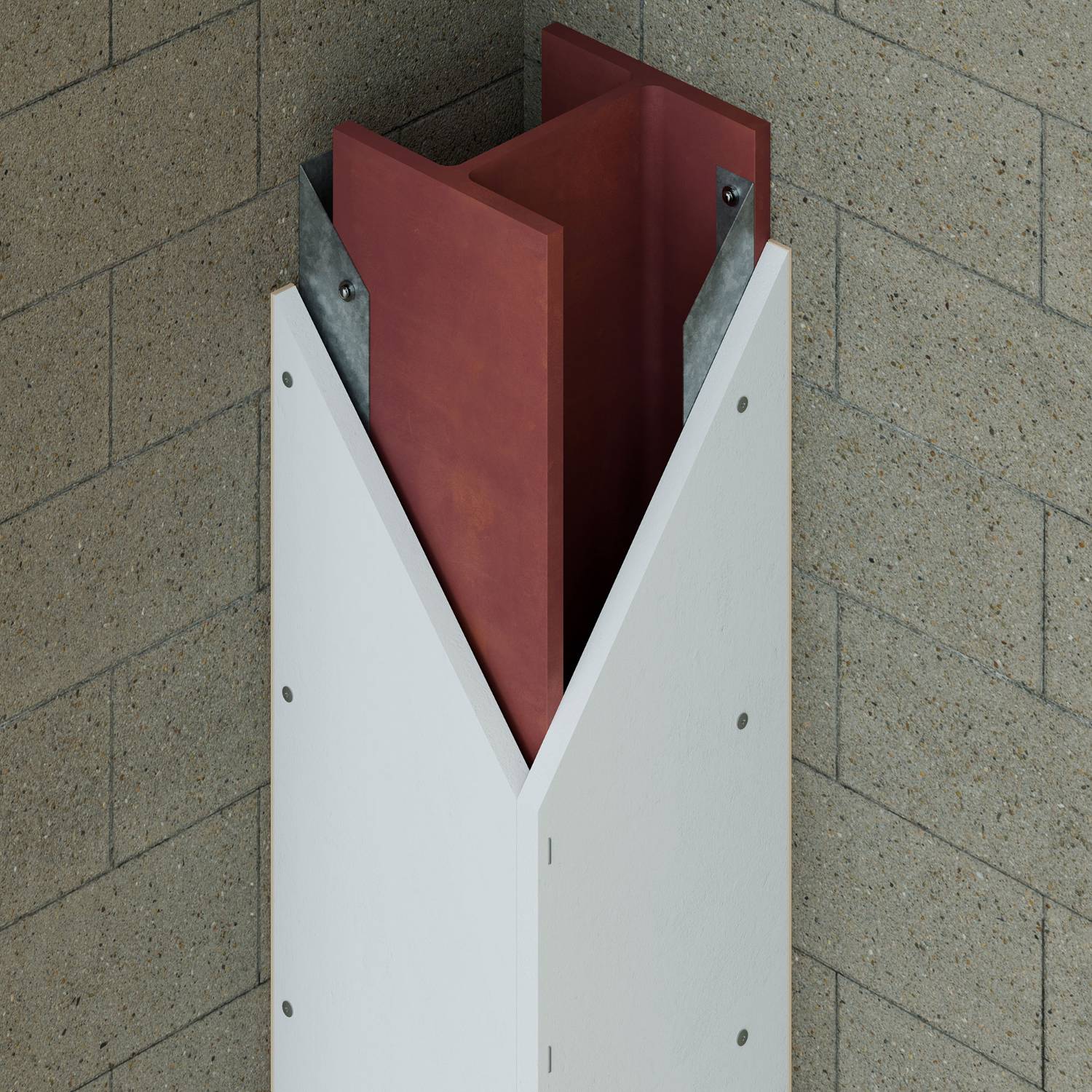PROMATECT-250® - 2 Sided Column Protection up to 600 mm x 600 mm. Board fix to Angle, Angle fix to column - ST P250-045S