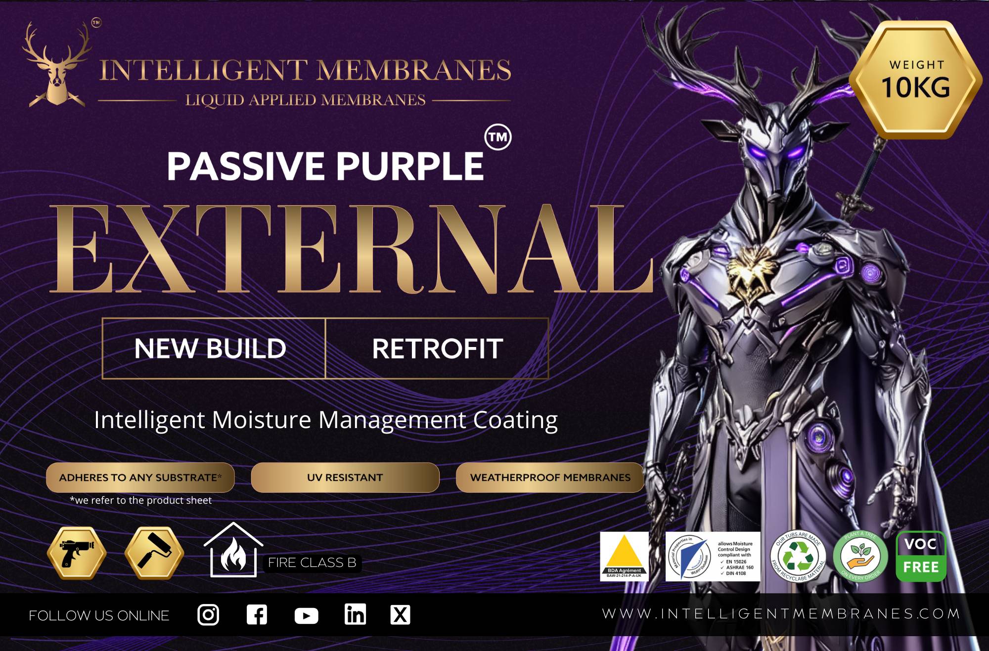 Passive Purple External: Ultimate Internal & External Airtight and Waterproof Membrane for Complete Building Protection - Spray Applied Liquid Facade Membrane