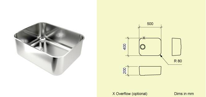 Sink Bowl LE50 - Rectangular Stainless Steel Kitchen Sink