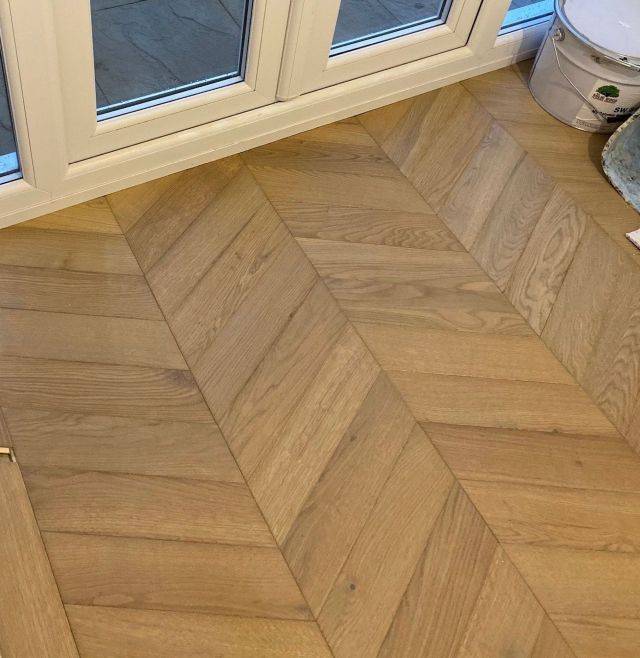 Oak Engineered Wood Flooring, Fumed, UV Oiled, 60° Chevron Parquet