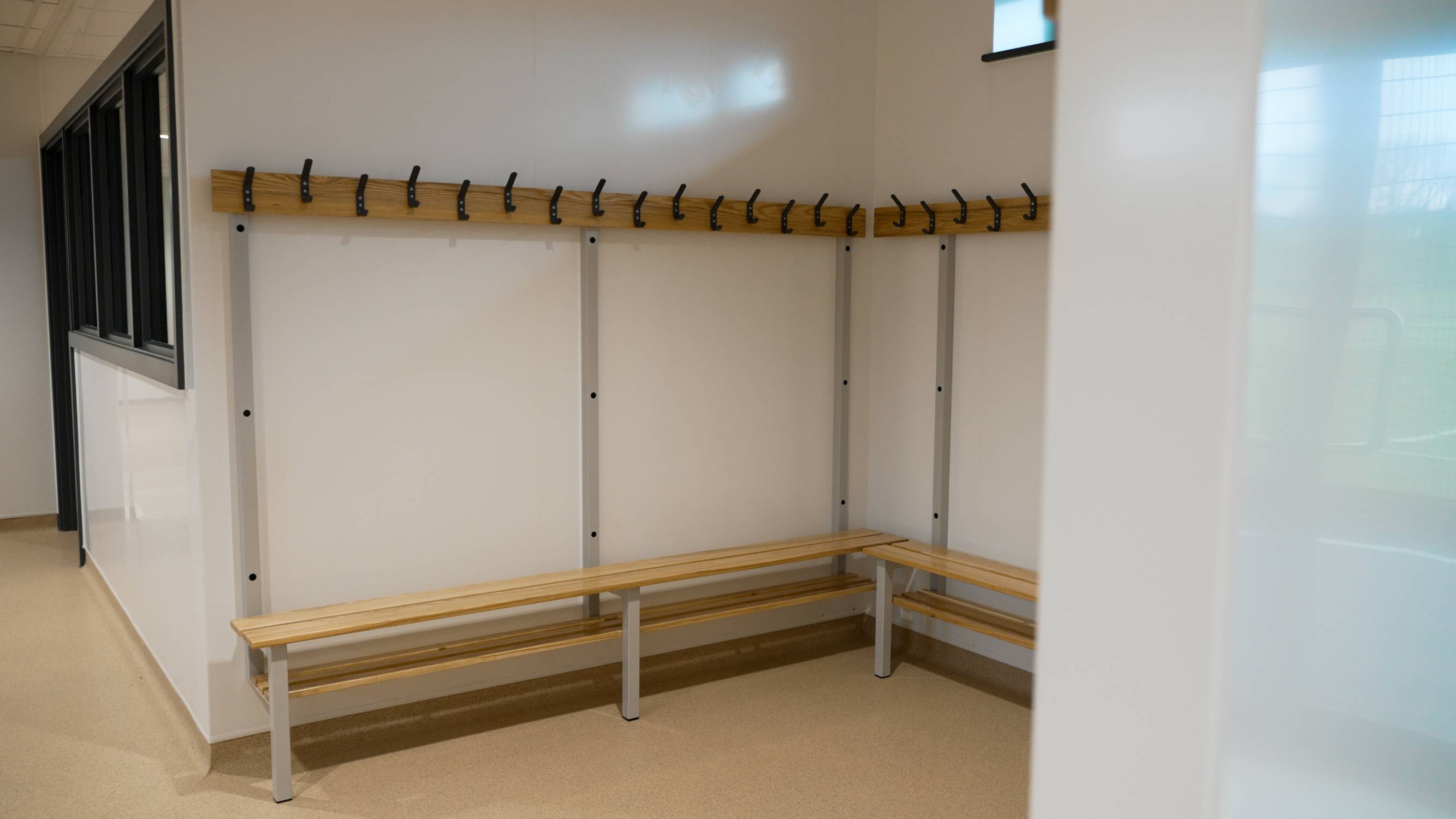 Wall And Floor Fixed Cloak Room Benching With Shoe Shelf And Peg Rail (WA Series)