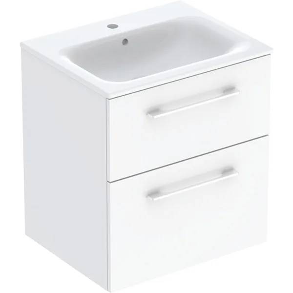 Geberit Selnova Square Set Of Vanity Basin, Slim Rim, With Cabinet, Two Drawers