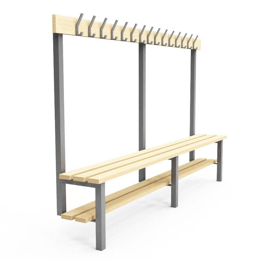 Single Sided Cloakroom/Changing Room Bench with shoe rack - K1S (wall/floor fix)