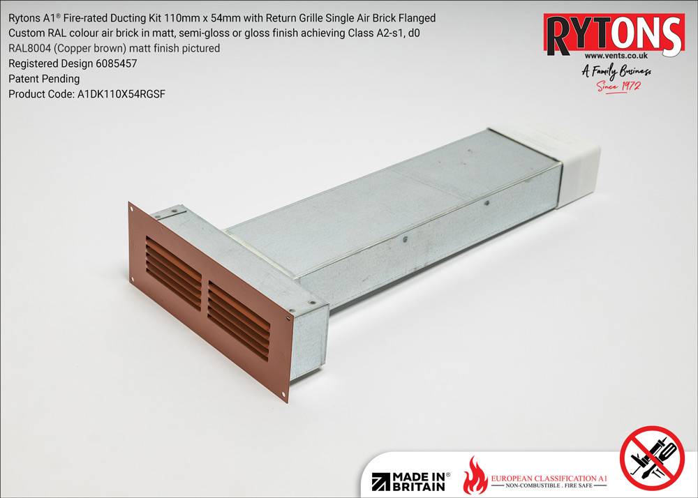 Rytons A1® Fire-rated Straight Ducting Kit 110 x 54 mm with Single Air Brick