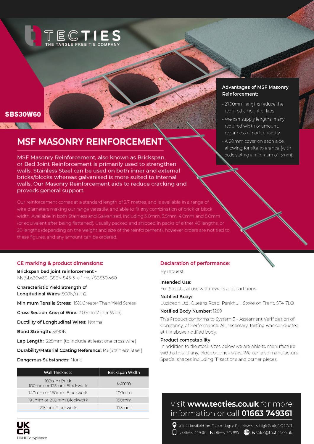 Masonry Reinforcement SBS30W60