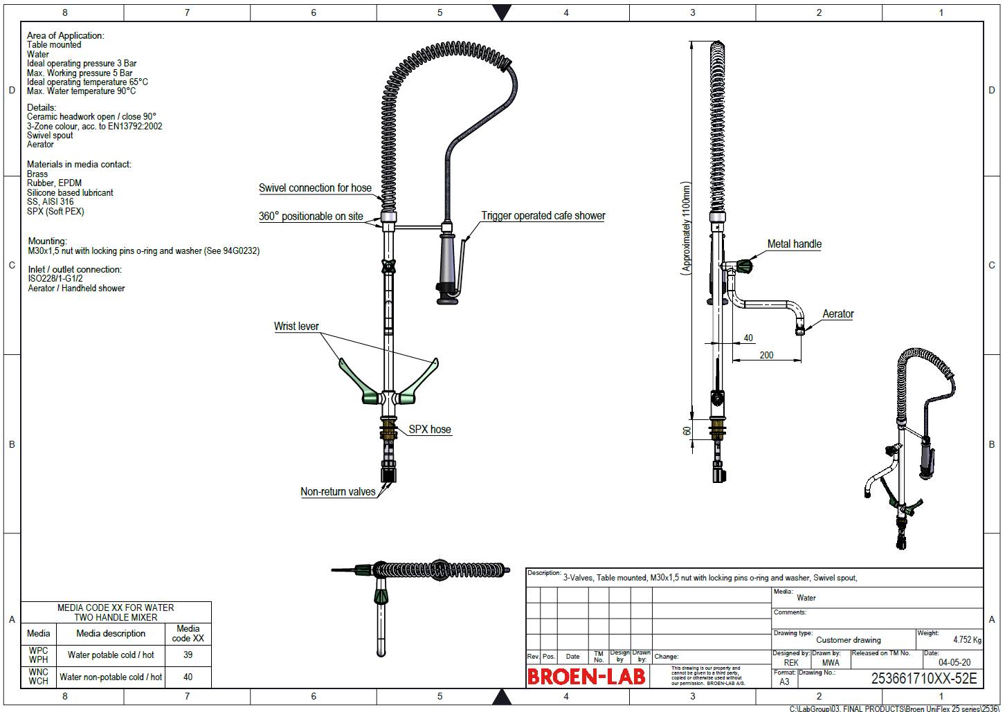 Table Mounted Catering Mixer/ Pre-rinse Mixer with Hand Shower and Swivel Spout