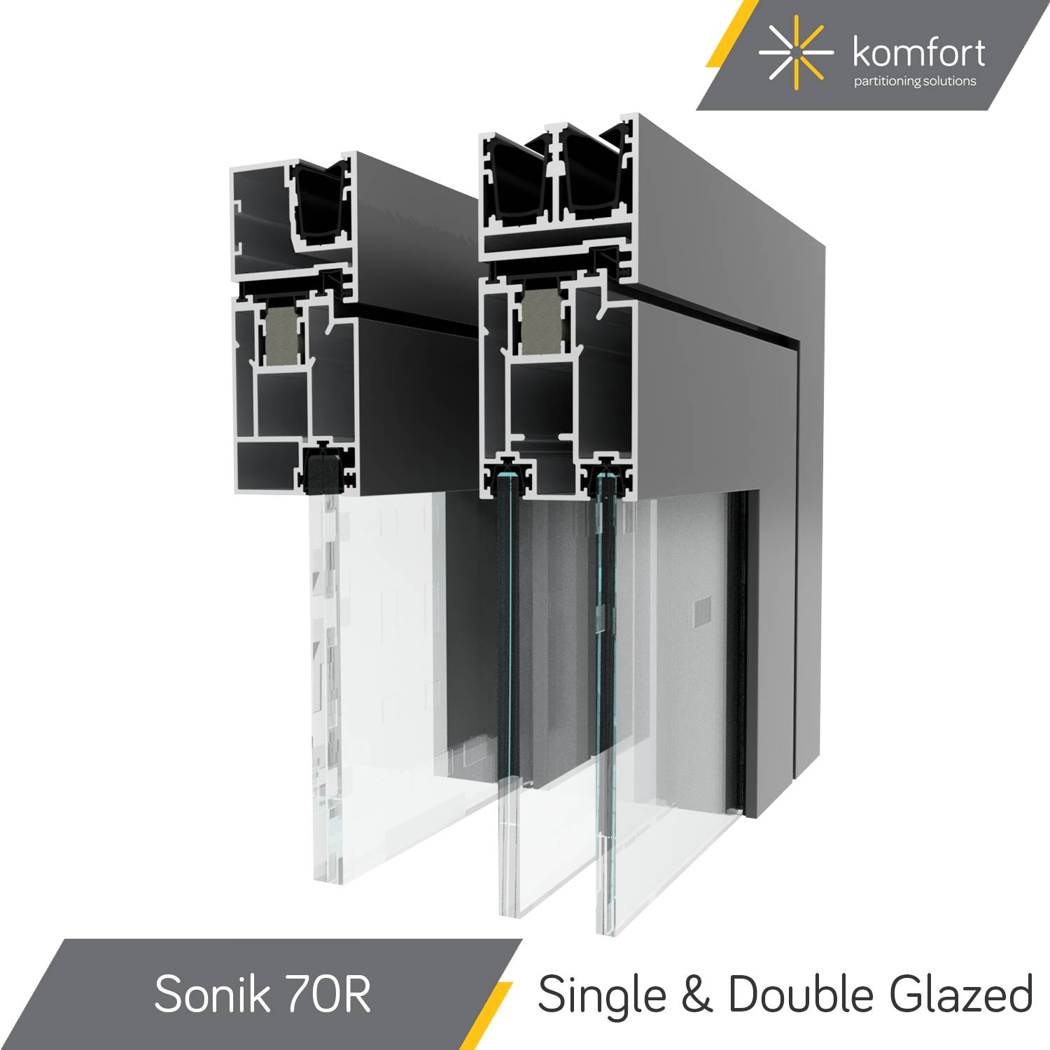 Komfort | Sonik 70R | Single & Double Glazed 54 mm Aluminium Doorsets