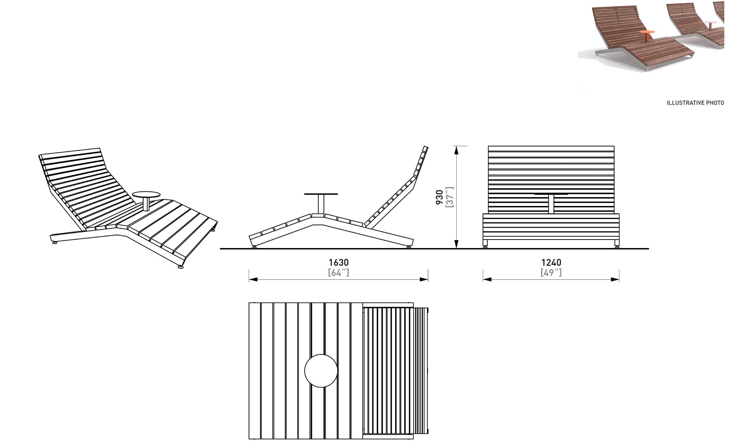 Rivage Lounger with Table - Outdoor Lounger for Public Spaces