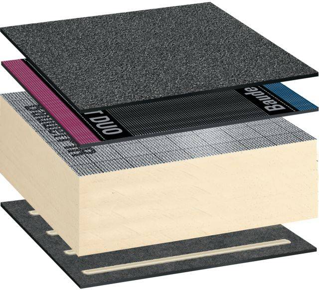 Bauder Total Roof System - Reinforced Bitumen Membrane Warm Roof Covering System Self-Adhered (with Torch-On Capping Sheet)
