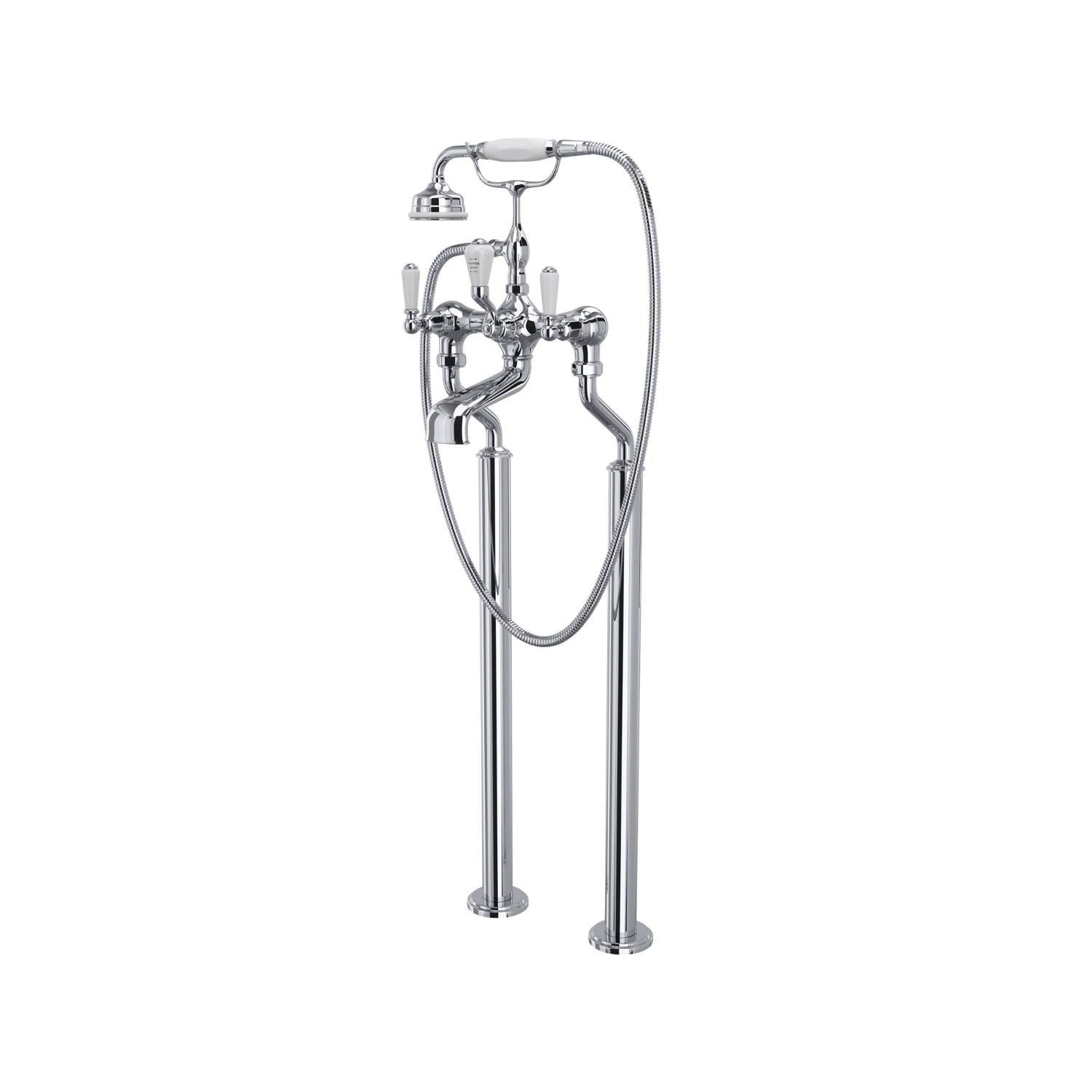 Traditional Floor-Mounted Bath Shower Mixer With Handshower & Hose With Lever Or Crosstop Handles  - Bath Shower Mixer