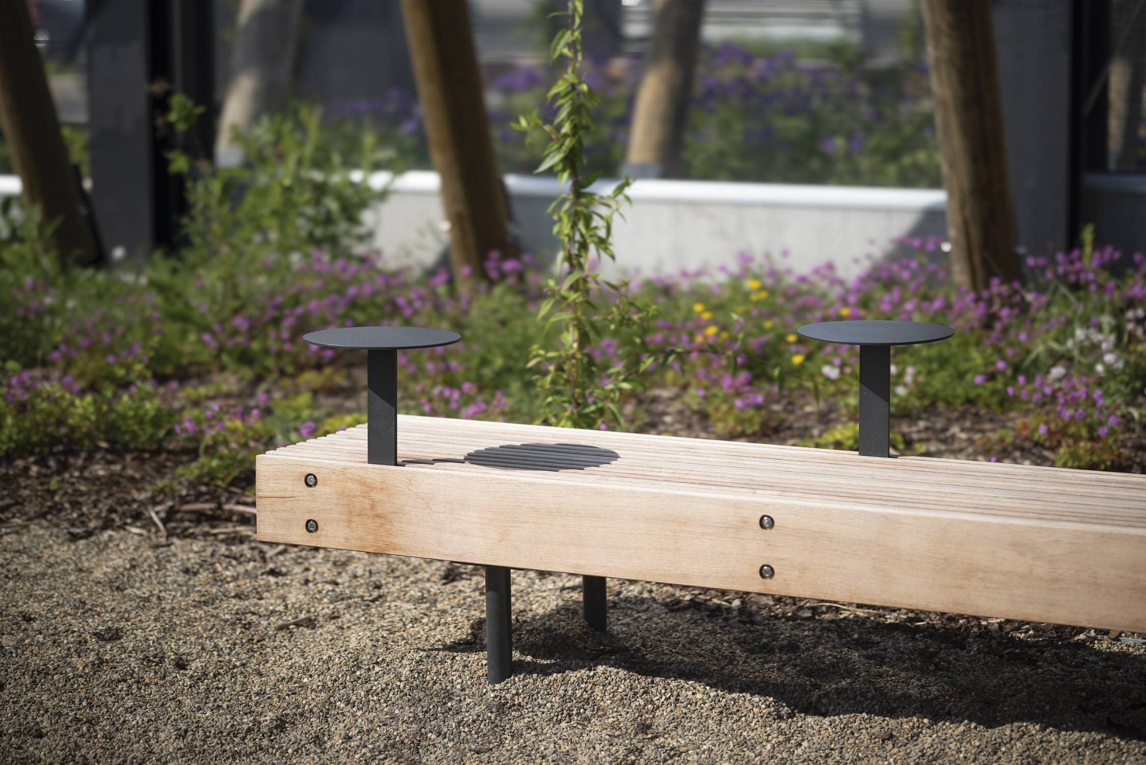 Woody Bench with Table - Outdoor Benches for Public Spaces