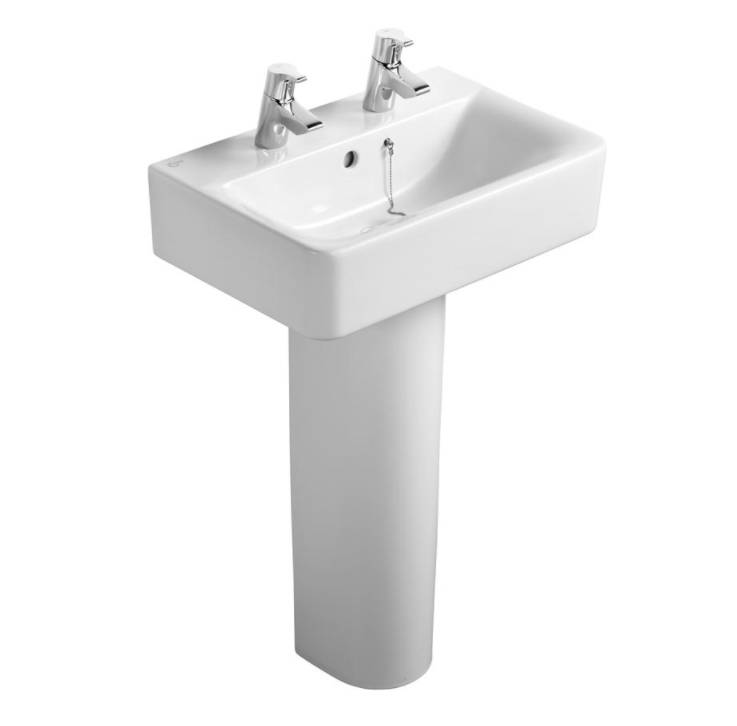 Concept Cube 55 cm short projection washbasin, 2 tap holes with overflow