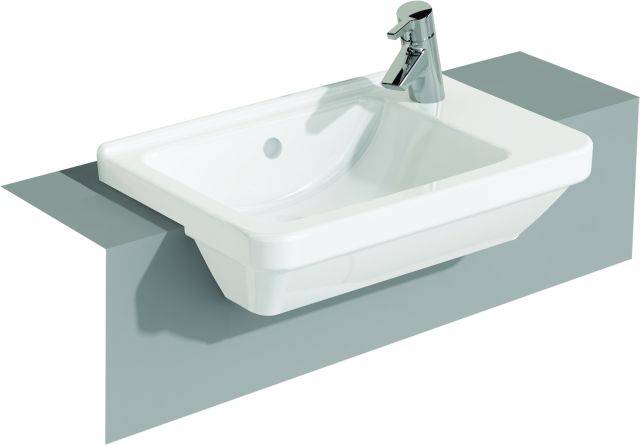 VitrA S50 Compact Semi-recessed Washbasin, 55 cm, Square, 5340