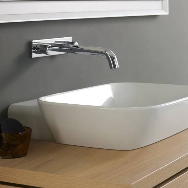 Geberit ONE washbasin tap, round design, wall-mounted, two-handle mixer, for concealed function box
