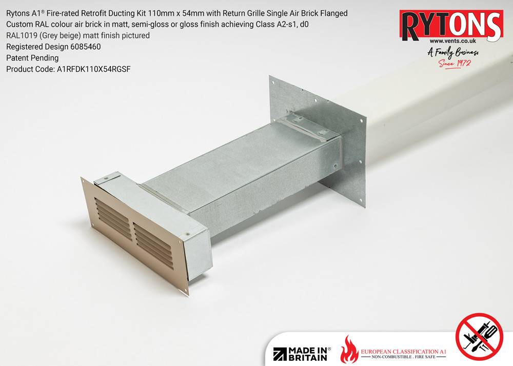 Rytons A1® Fire-rated Retrofit Ducting Kit 110mm x 54mm with Single Air Brick
