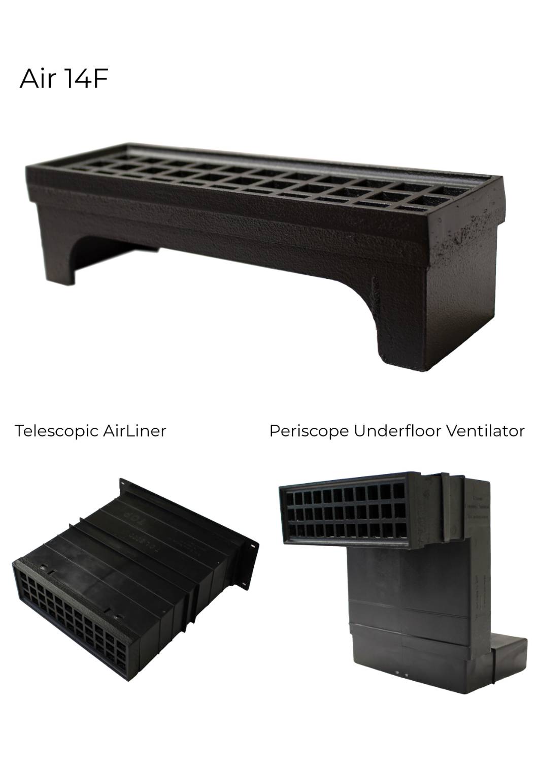 Metric Air Bricks –  Available with Rytons telescopic airliner or periscope underfloor ventilator. 220mm x 72mm rectangular. Cast Iron, external, or internal ventilation airbrick.