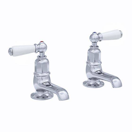 Traditional Pair Of Basin Pillar Taps With Lever Or Crosstop Handles