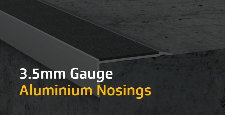 ME1 and ME5 3.5 mm Gauge Ramped Back  Aluminium Stair Nosings with Markagrip Gritted Inserts - Aluminium Stair Nosings
