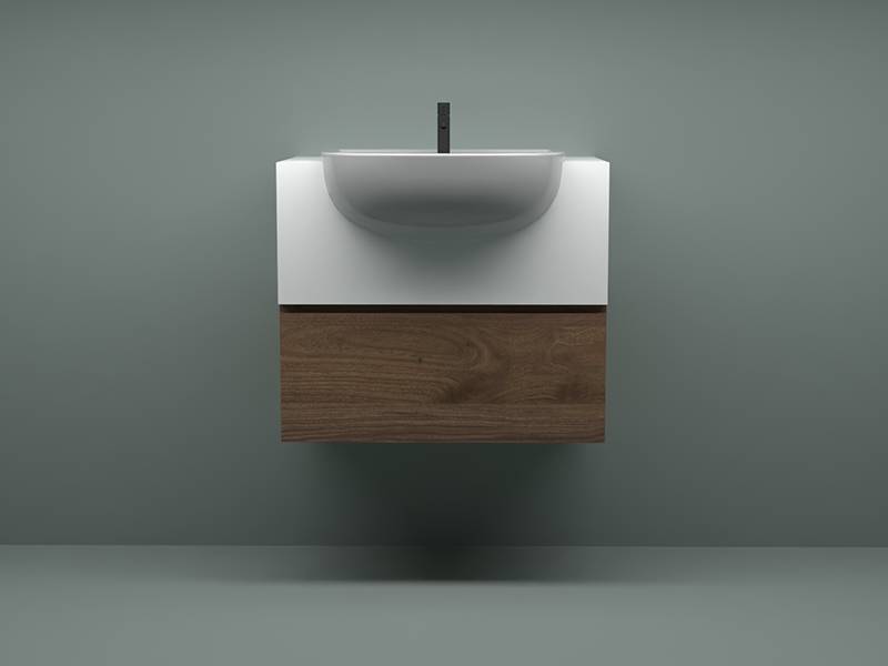 Wall Hung Solid Surface Vanity with Bespoke Cabinet - Vanity Unit