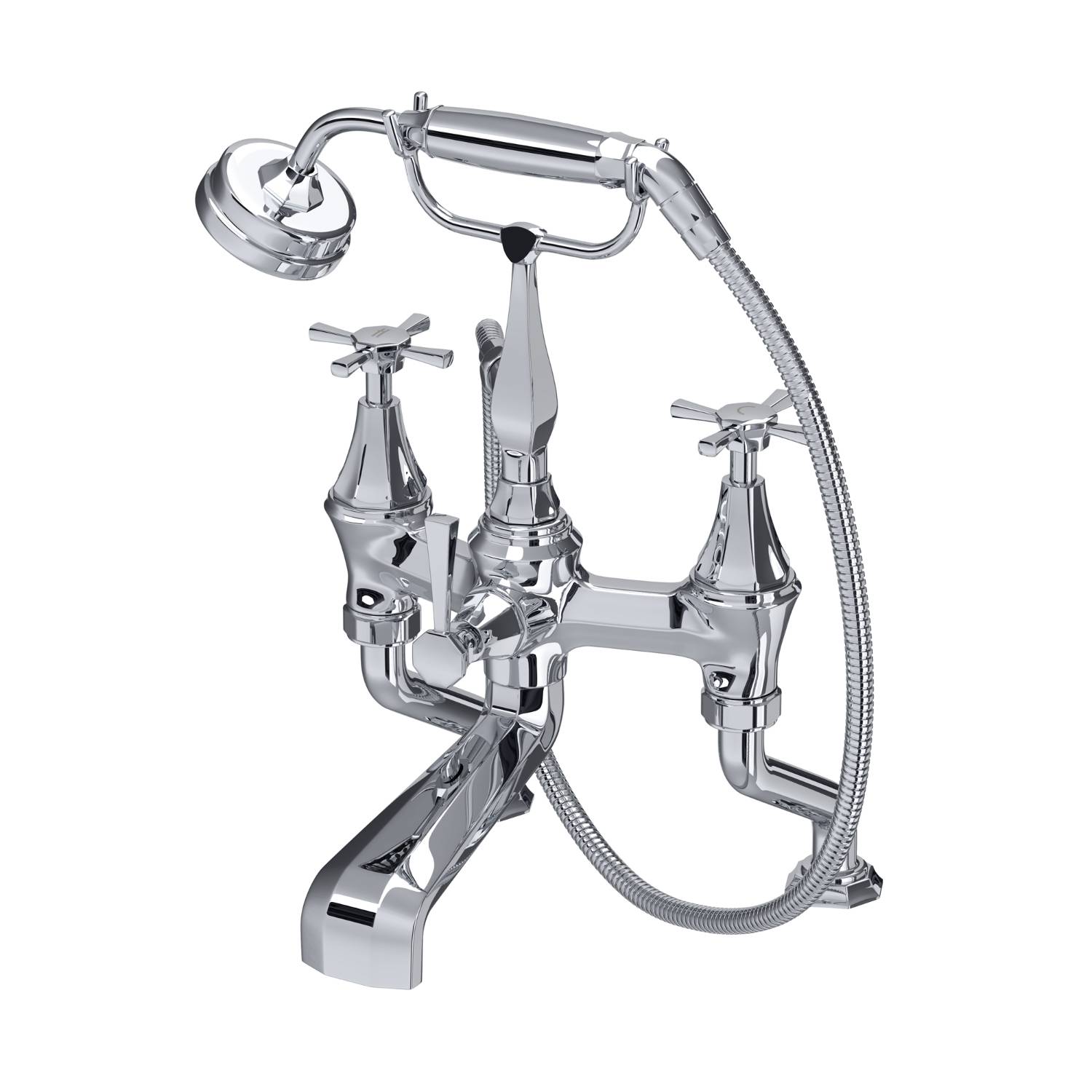 Deco Deck-Mounted Bath-Shower Mixer with Handshower and Lever or Crosstop Handles - Bath Shower Mixer