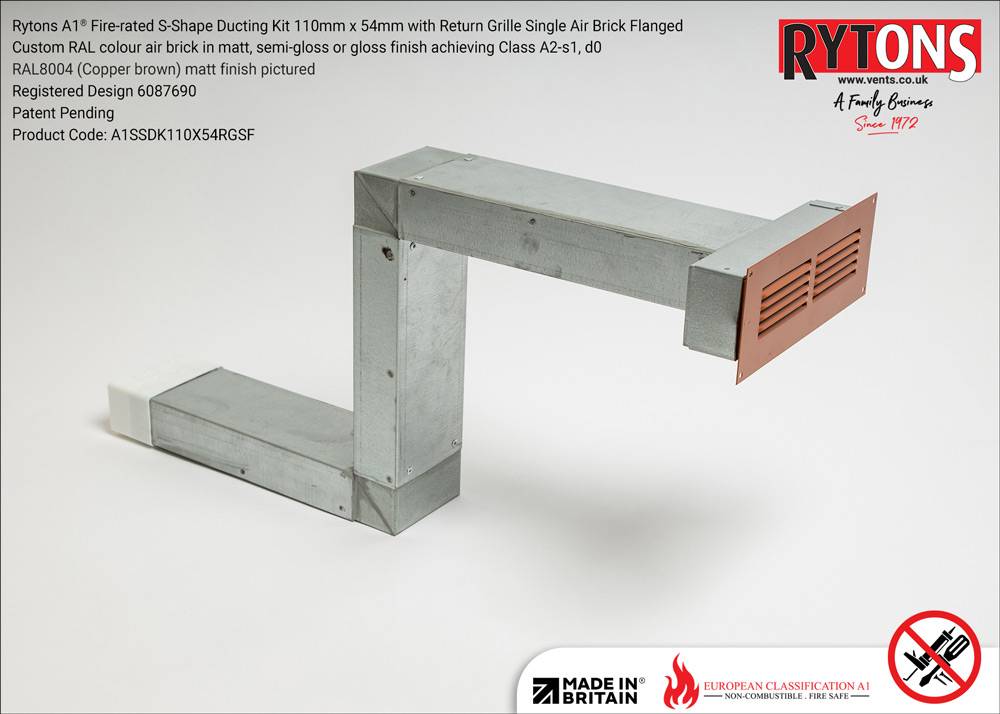 Rytons A1® Fire-rated S-Shape Ducting Kit 110 x 54 mm with Single Air Brick