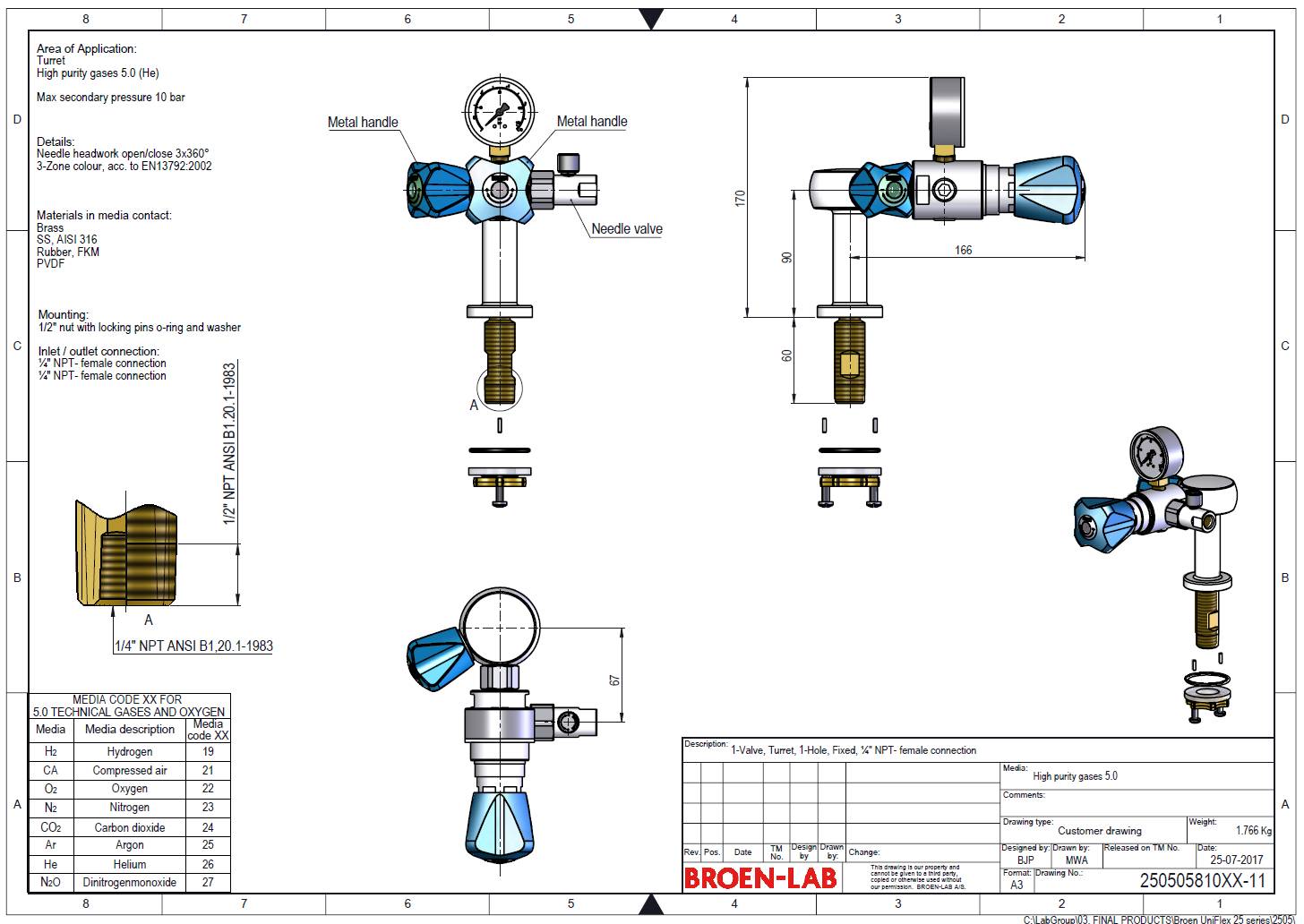 Table Mounted Pure Gas Tap with Isolation Regulator and Flow Valve