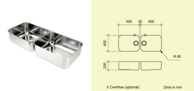Sink Bowl LD50 - Double Rectangular Stainless Steel Bowls