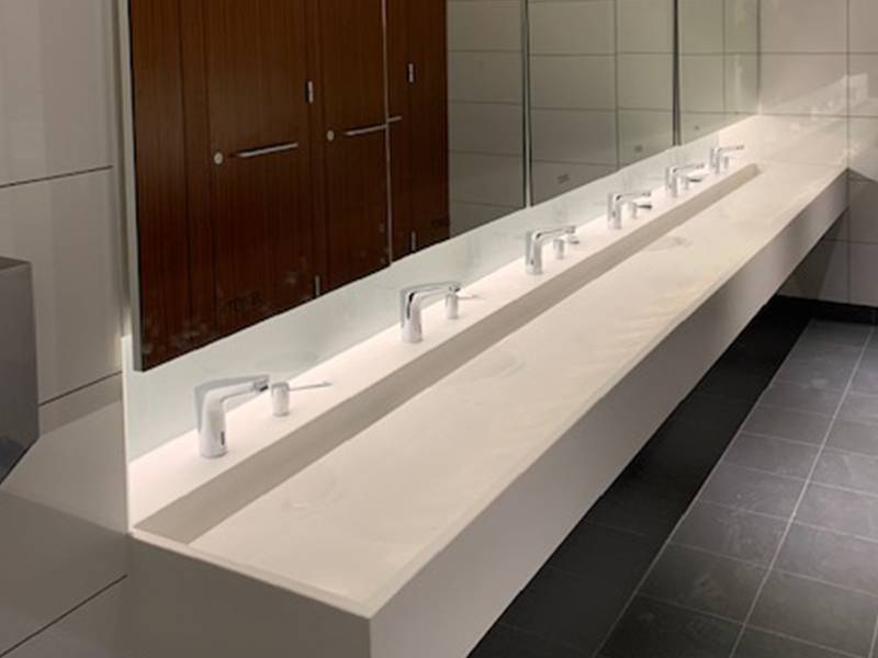 Solid Surface Wash Trough With Concealed Waste And Tap Deck - Commercial Wash Trough