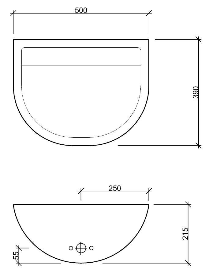 Chartham Wall Hung 500 Clinical Washbasin, Back Outlet