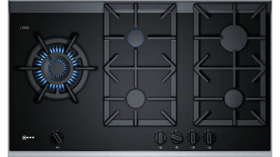 Gas hobs on black glass