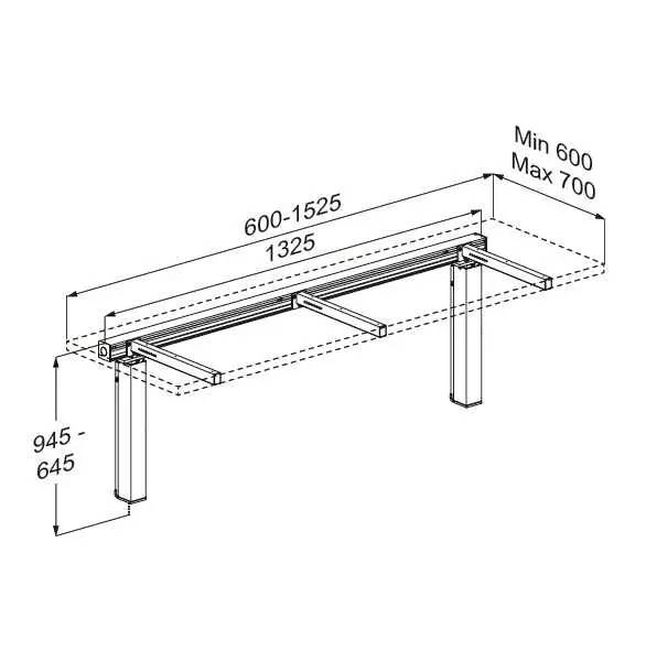 Height adjustable kitchen worktop frame (includes essential components). Indivo Packs. Electrically operated. Various Lengths.