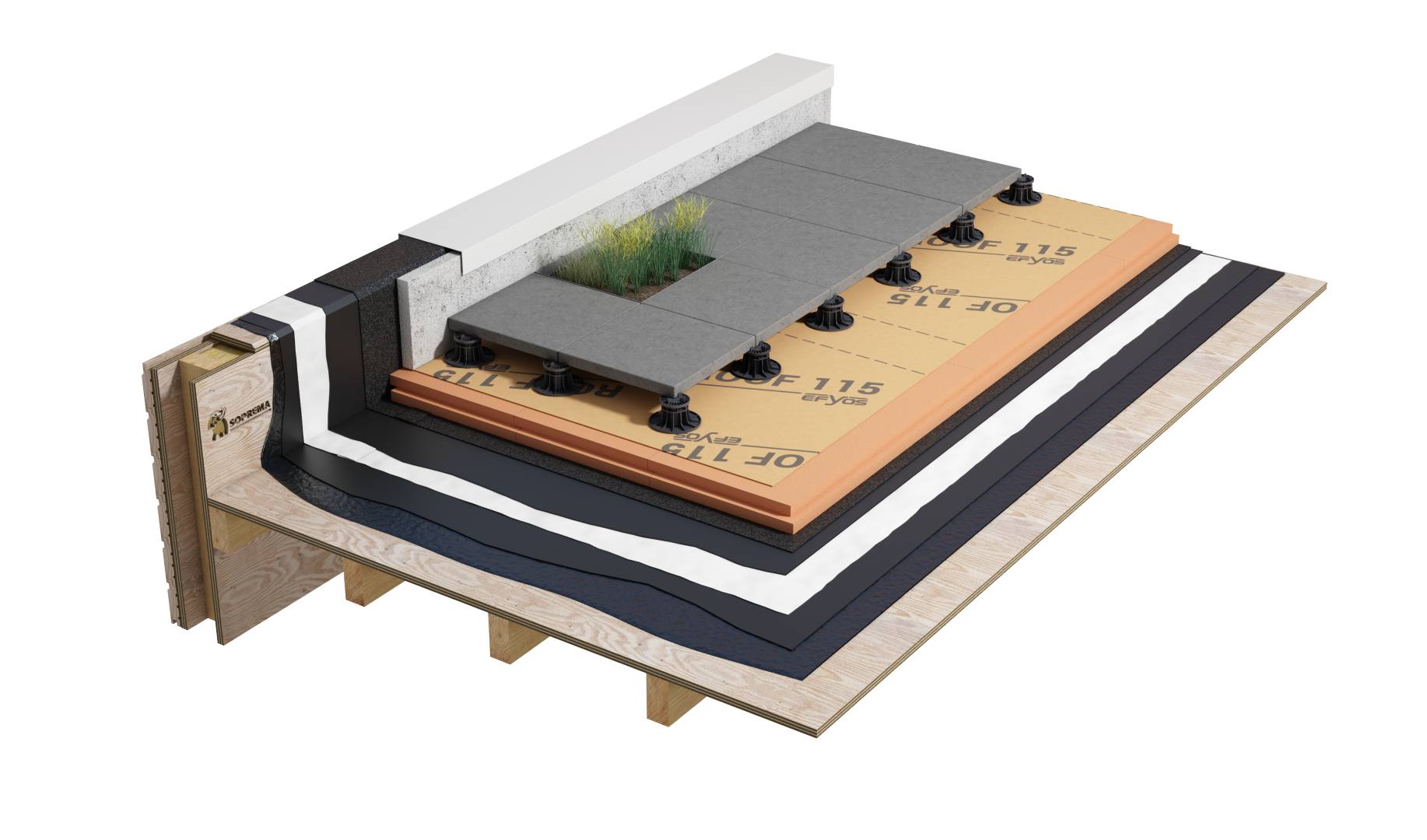 Duoflex - Double Pour Hot Melt Inverted Roof System with Paving Slabs (Timber Deck)