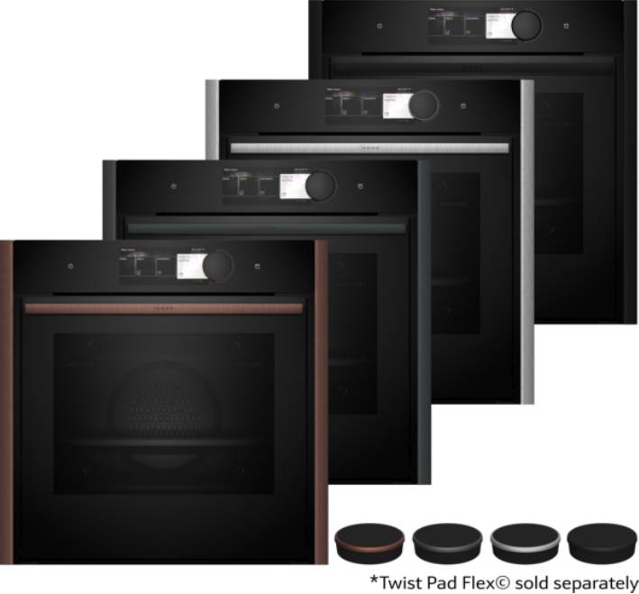 Slide & Hide Single Pyrolytic Ovens with Flex Design. Bronze trim