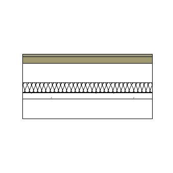 Ground bearing floor with timber sheeting, battens, concrete slab and mineral wool insulation