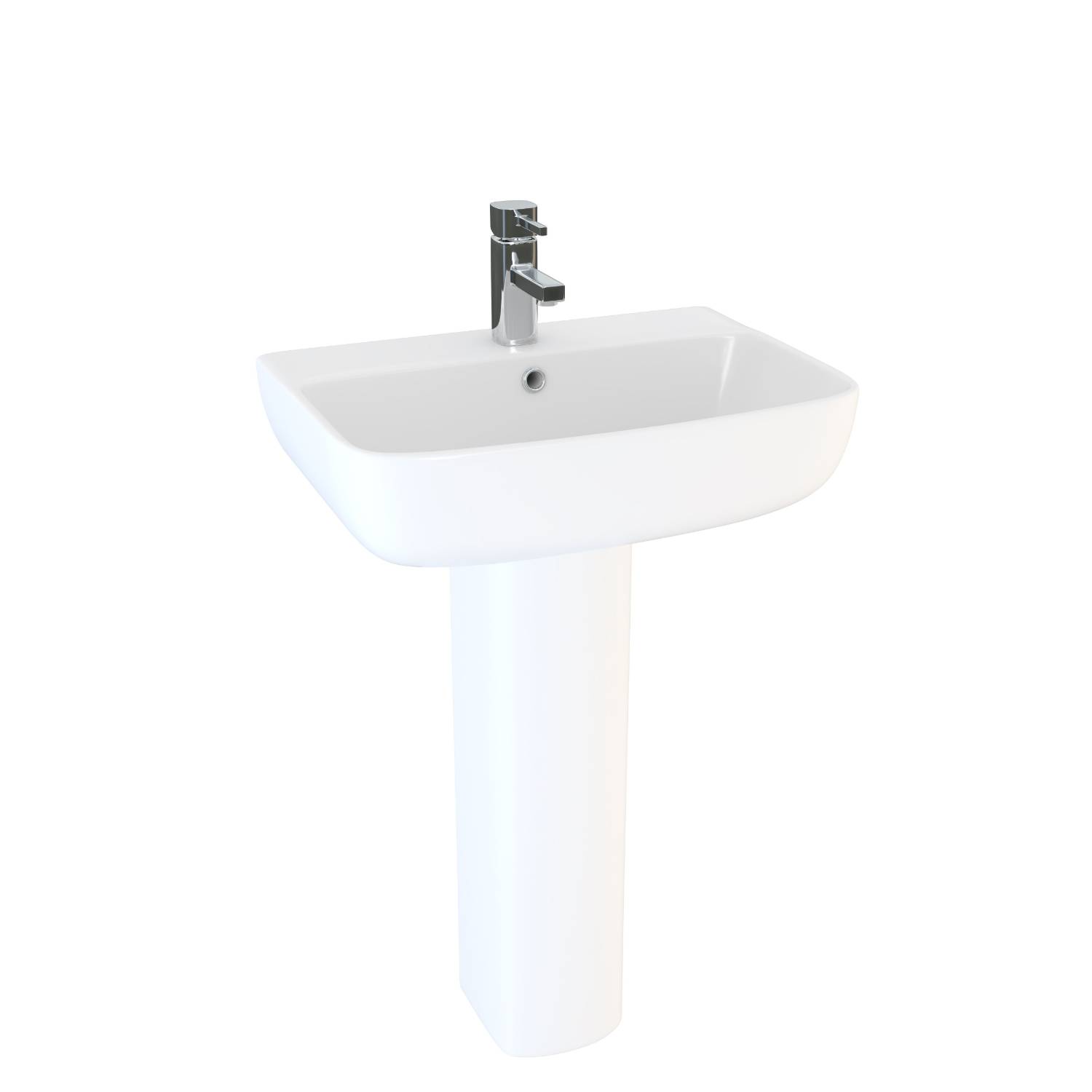 Cleo Square 45cm Washbasin 1 Tap Hole with Cleo Square Pedestal