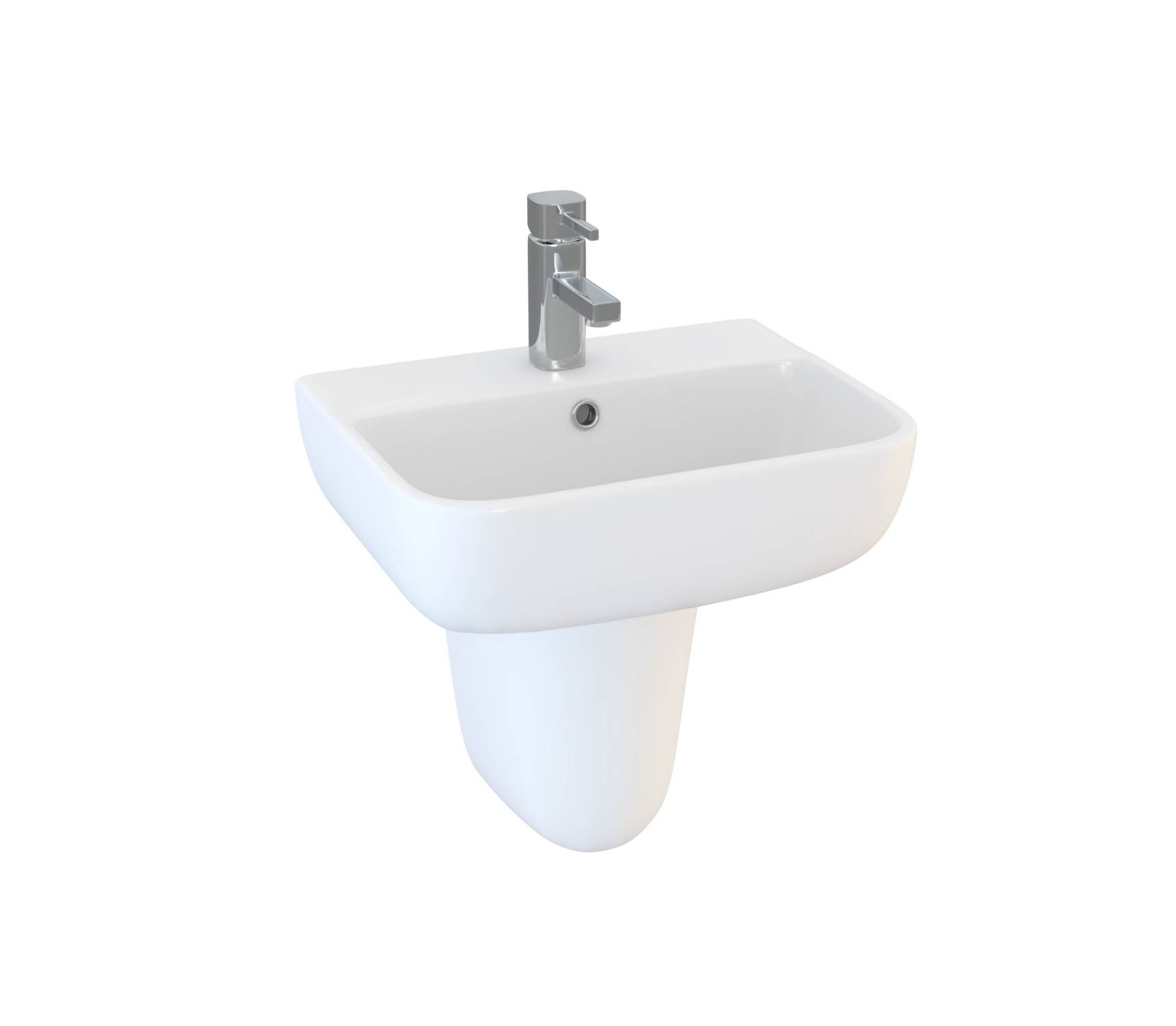 Cleo Square 45 cm Washbasin 1 Tap Hole with Cleo Semi Pedestal