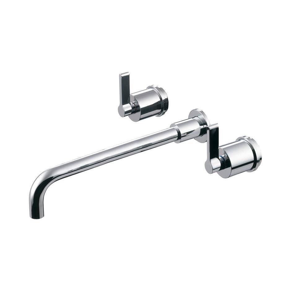 Silver Dual Control Three Hole Wall Basin Mixer