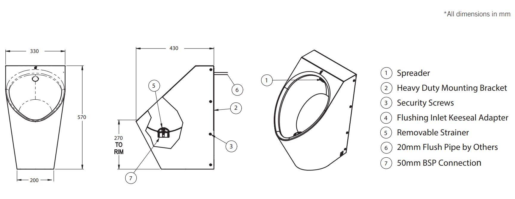 RBA8820-100 Wall Hung High Efficiency Urinal